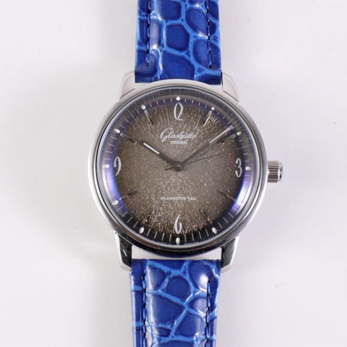 格拉苏蒂鎏金60年代复古纪念腕表 蓝色表带